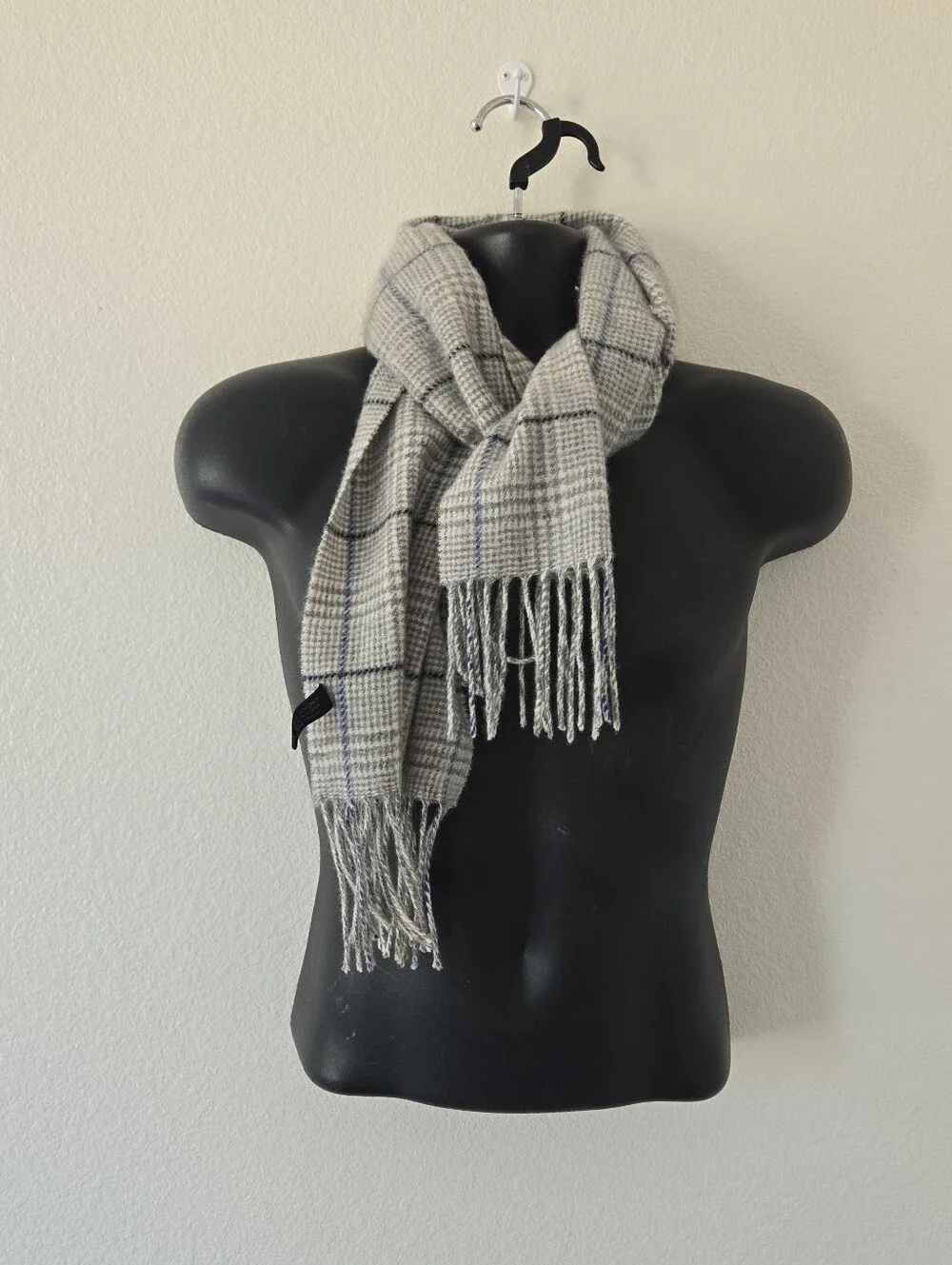 Enzo Mantovani Mens 100% Cashmere Scarf 12x60 in Fringe Light Grey Blue Luxery